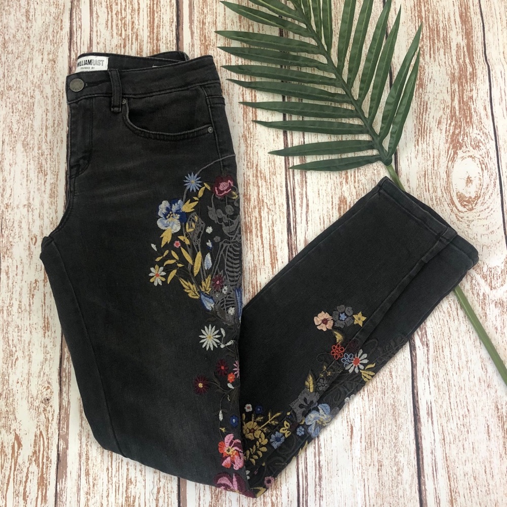 William Rast Washed Black Embroidered Jeans 26